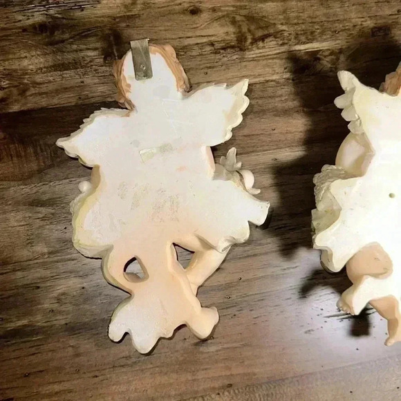 Angels Set of 2 Cherub Resin VINTAGE Wall Hanging Home Accent Decor Plaques - Picture 12 of 16